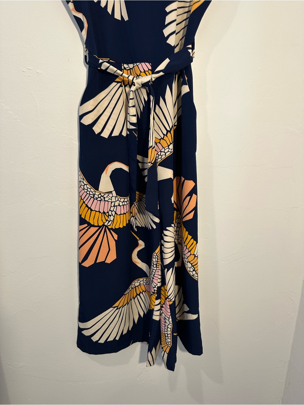 Sleeveless Navy Crane-Print Wide-Leg Jumpsuit - Picture 7 of 13